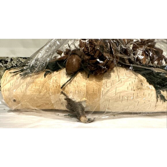 Decorative Holiday Yule Log Christmas Centerpiece 11" Birch, Pine Cones, Berries - Picture 10 of 12